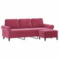 Miniatyrbillede 2 af 7: vidaXL 3-personers sofa med fodskammel 180 cm velour vinrød