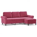 Miniatyrbillede 1 af 7: vidaXL 3-personers sofa med fodskammel 180 cm velour vinrød