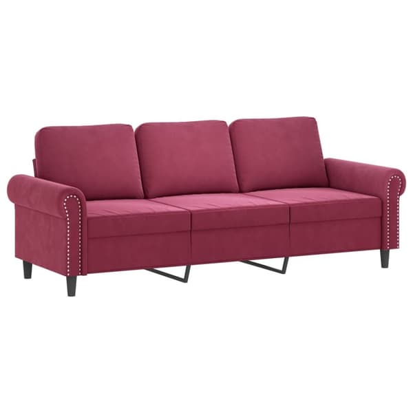 vidaXL 3-sitssoffa med fotstöd vinröd 180 cm sammet