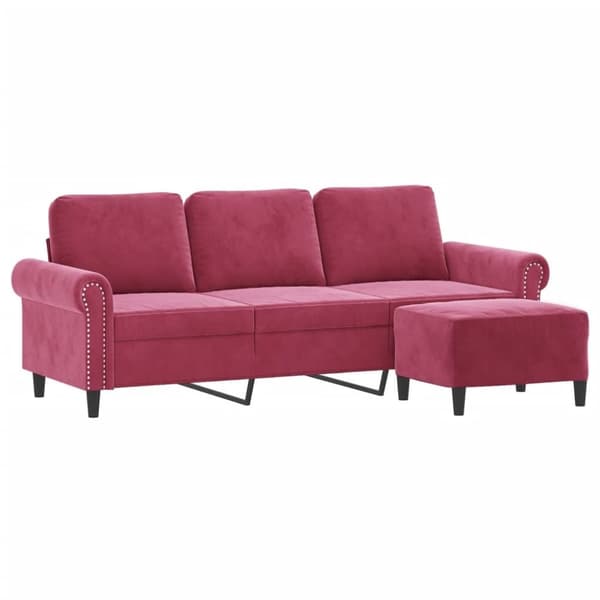 vidaXL 3-sitssoffa med fotstöd vinröd 180 cm sammet