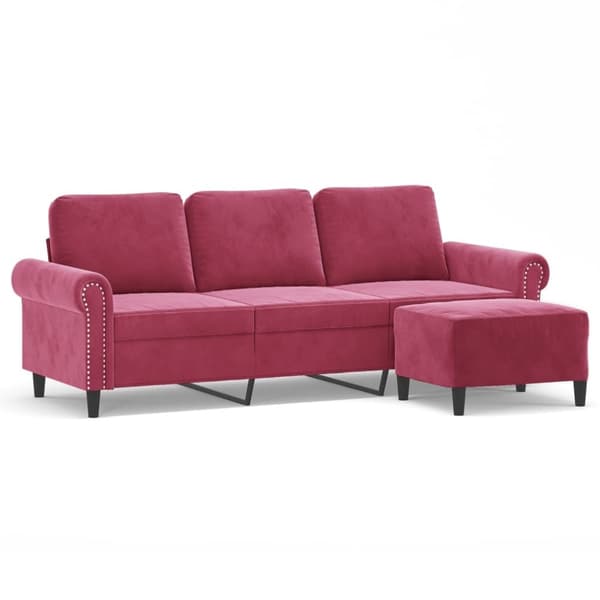vidaXL 3-sitssoffa med fotstöd vinröd 180 cm sammet