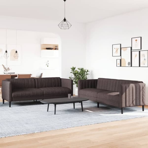 vidaXL Soffgrupp 2 delar mörkbrun tyg