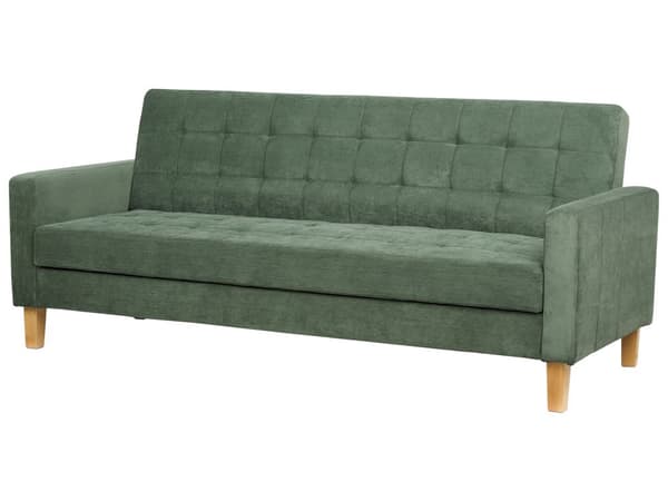 Bäddsoffa Grön Tygklädsel Chenilletextur 3-sits Klick Klick Stickad