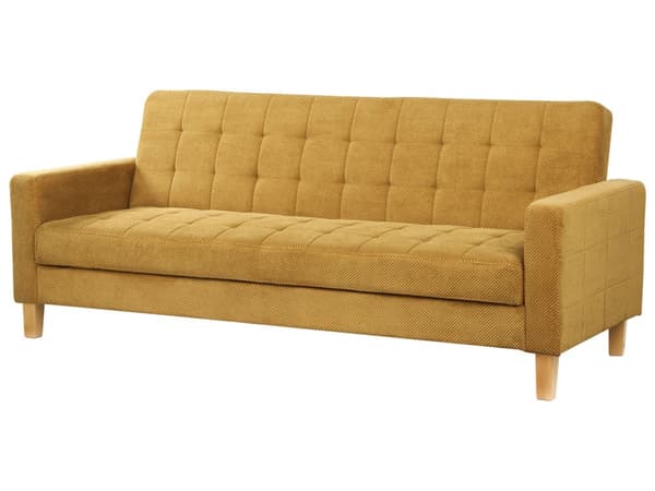 Bäddsoffa Senapsgul Tygklädsel Chenilletextur 3-sits Klick Klick Stickad