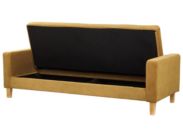 Bäddsoffa Senapsgul Tygklädsel Chenilletextur 3-sits Klick Klick Stickad