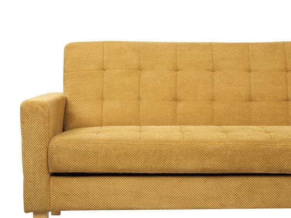 Bäddsoffa Senapsgul Tygklädsel Chenilletextur 3-sits Klick Klick Stickad
