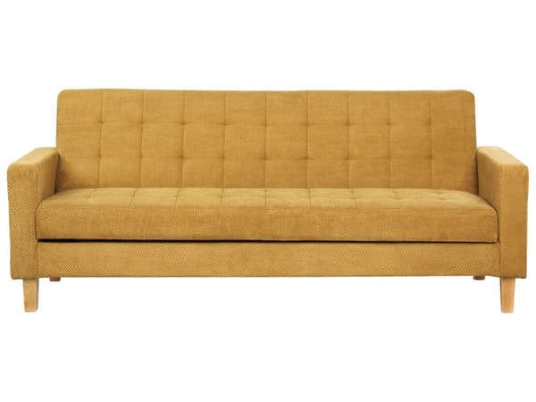 Bäddsoffa Senapsgul Tygklädsel Chenilletextur 3-sits Klick Klick Stickad