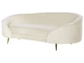 Miniatyrbillede 4 af 10: Sofa Beige Velour Polstret Guld Metalben 3 Personers Moderne Designsofa med Buet Ryg Retro Minimalistisk Pastel til Stuen