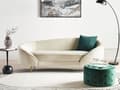Miniatyrbillede 2 af 10: Sofa Beige Velour Polstret Guld Metalben 3 Personers Moderne Designsofa med Buet Ryg Retro Minimalistisk Pastel til Stuen