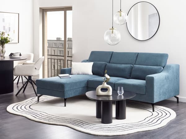 Hörnsoffa Tyg Högervänd Blå Chenille Klädsel med Divan Justerbara Nackstöd Modern Design Vardagsrum