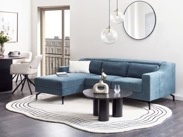 Hörnsoffa Tyg Högervänd Blå Chenille Klädsel med Divan Justerbara Nackstöd Modern Design Vardagsrum