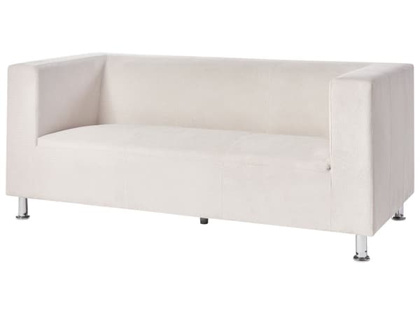 Sofa med hvidt Chenille stofbetræk til 3 personer med sølvfarvede metalben i moderne stil