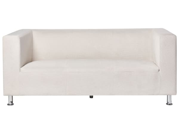 Sofa med hvidt Chenille stofbetræk til 3 personer med sølvfarvede metalben i moderne stil