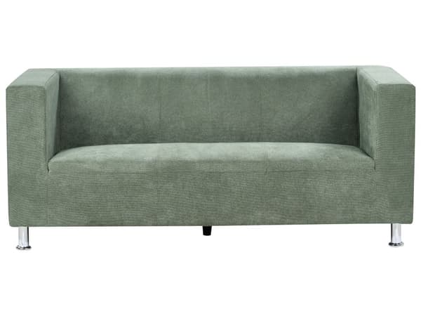 Sofa med grønt Chenille stofbetræk til 3 personer med sølvfarvede metalben i moderne stil
