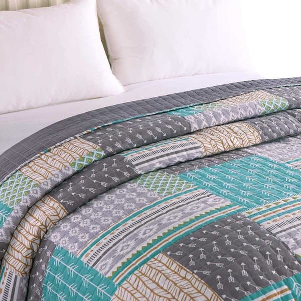Rootz Luxurious Patchwork sängöverkast - Quiltat täcke - Vändbart täcke - Mjuk stoppning - Mångsidig stil - Lättskött - 100 % polyester - Flera storle