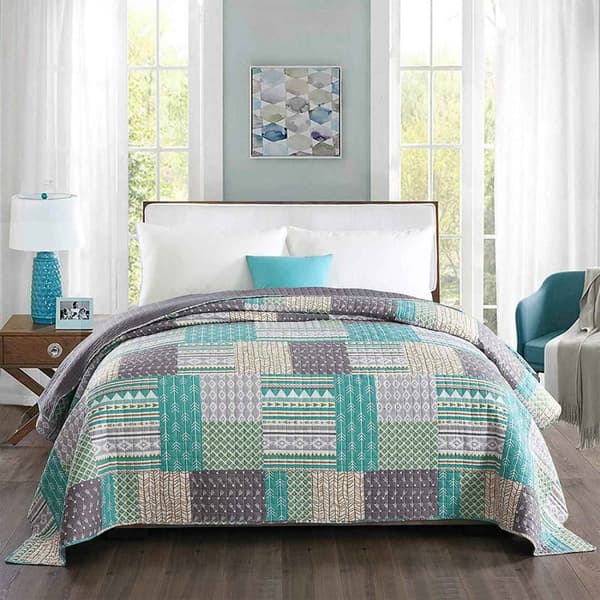 Rootz Luxurious Patchwork sängöverkast - Quiltat täcke - Vändbart täcke - Mjuk stoppning - Mångsidig stil - Lättskött - 100 % polyester - Flera storle