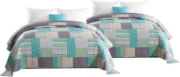 Rootz Luxurious Patchwork sängöverkast - Quiltat täcke - Vändbart täcke - Mjuk stoppning - Mångsidig stil - Lättskött - 100 % polyester - Flera storle