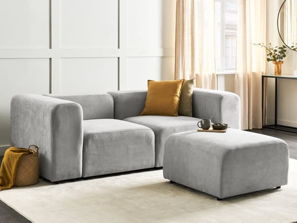 Modulsofa Grå Fløjl 2 Personers Designer Blød Moderne Flyder Sofa med Fodskammel Lav Ryg Stue Indretning Høj Kvalitet Stofsofa