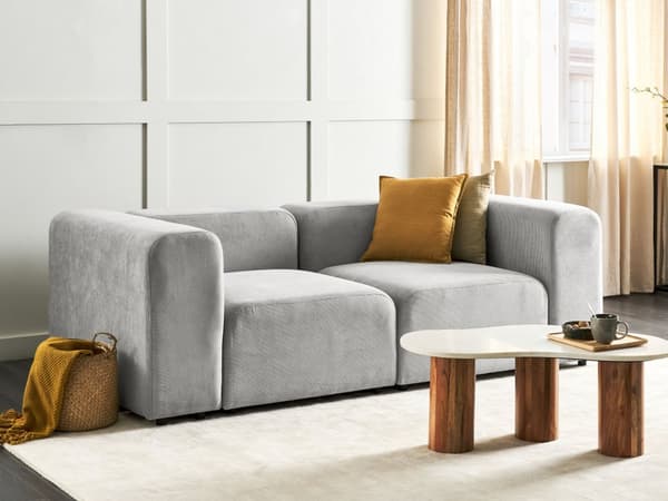 Modulsofa Grå Fløjl 2 Personers Designer Blød Moderne Flyder Sofa med Lav Ryg Stue Indretning Høj Kvalitet Stofsofa