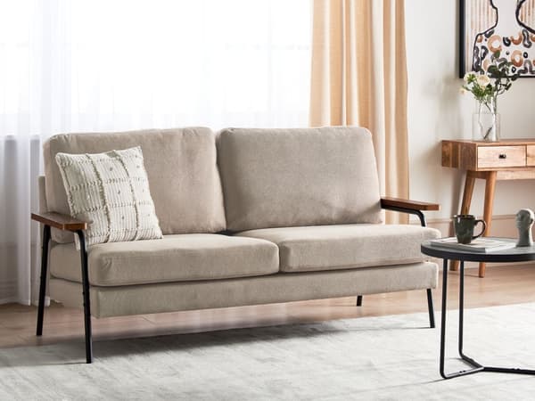 Sofa Taupe Stoff Polyester Polstring Metallben 3 Seter Tykt Polstret Klassisk Stil Stue Møbler