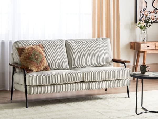 Sofa Grå Stoff Polyester Polstring Metallben 3 Seter Tykt Polstret Klassisk Stil Stue Møbler