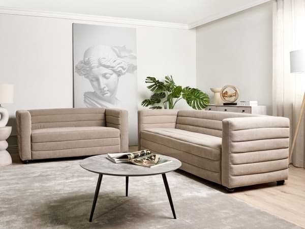 Sofa Taupe Stoff Polyester Polstring Svarte Ben 3 Seter Tykt polstret Moderne Stil Stue Møbler