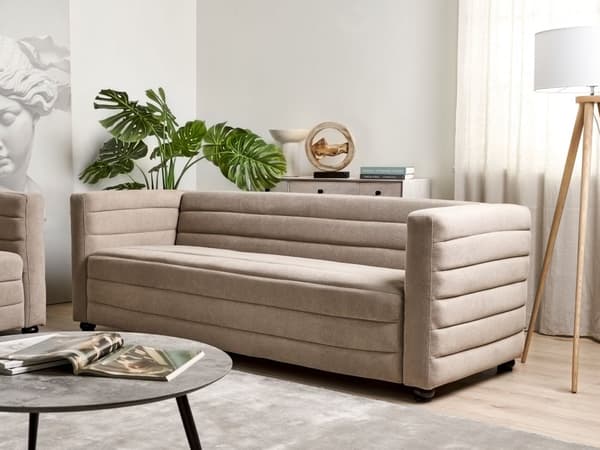 Sofa Taupe Stoff Polyester Polstring Svarte Ben 3 Seter Tykt polstret Moderne Stil Stue Møbler