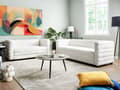Miniatyrbillede 4 af 11: Sofa Off White Polyester 2 Personers Tyk Polstret Dyb Blød Stofsofa til Stuen Moderne Inspiration Stue Møbel Klassisk