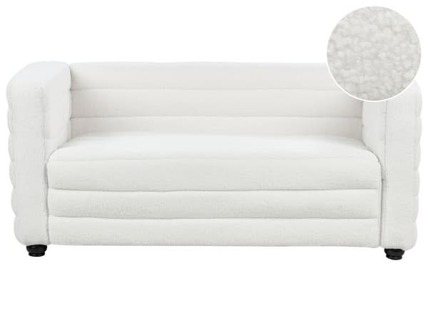 Sofa Off White Polyester 2 Personers Tyk Polstret Dyb Blød Stofsofa til Stuen Moderne Inspiration Stue Møbel Klassisk