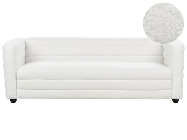 Sofa Off White Polyester 3 Personers Tyk Polstret Dyb Blød Stofsofa til Stuen Moderne Inspiration Stue Møbel Klassisk