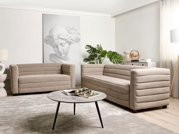 Sofa Taupe Polyester 3 Personers Tyk Polstret Dyb Blød Stofsofa til Stuen Moderne Inspiration Stue Møbel Klassisk