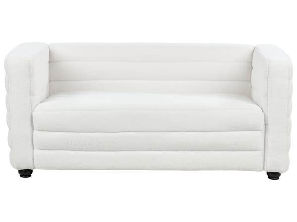 Soffa Off-White Tyg Boucléklädsel Svarta Ben 2-sits Loveseat Tjockt vadderad Modern Stil Vardagsrumsmöbler