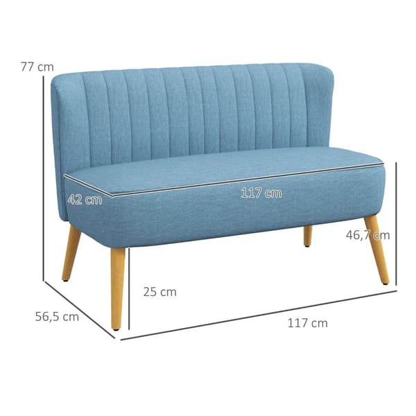 Rootz 2-sits soffa - I retrolook - Mjuk stoppning - Lättskött överdrag - Upp till 150 kg - Trä - Polyester - Skum - Blå - 117 x 56,5 x 77 cm