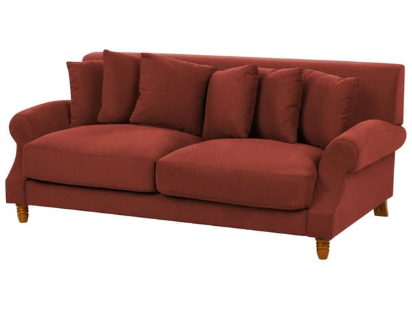 Sohva punainen kangas verhoiltu puujalat kahdelle koristetyynyt retro glamour tyyli