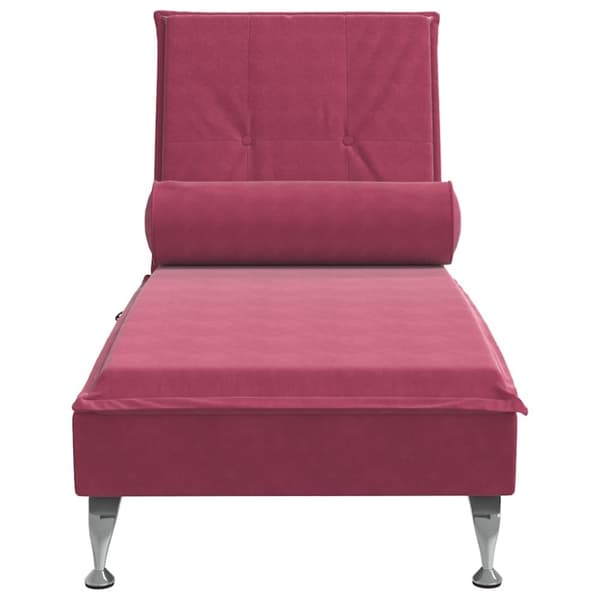 vidaXL Massageschäslong med bolster vinröd sammet