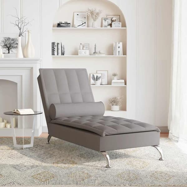 vidaXL Massageschäslong med bolster taupe tyg