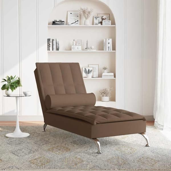 vidaXL Massageschäslong med bolster brun tyg