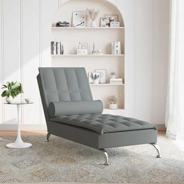vidaXL Massageschäslong med bolster mörkgrå tyg