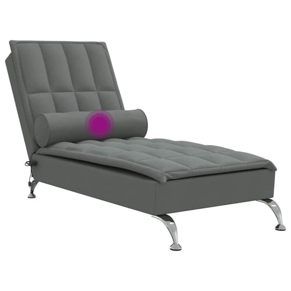 vidaXL Massageschäslong med bolster mörkgrå tyg