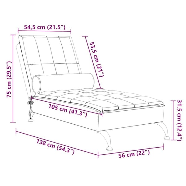 vidaXL Massageschäslong med bolster mörkgrå tyg