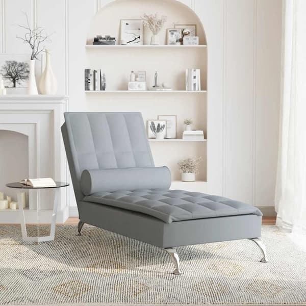 vidaXL Massageschäslong med bolster ljusgrå tyg