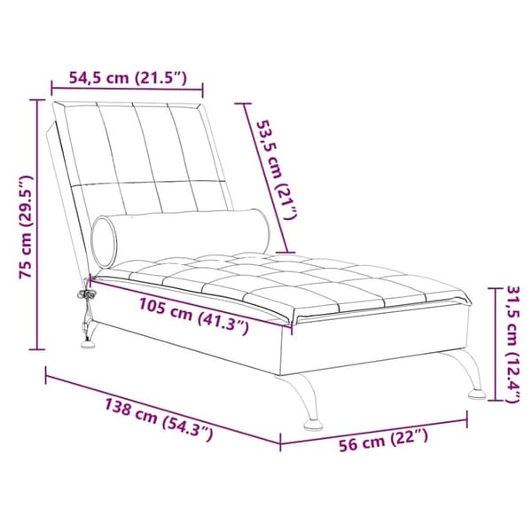vidaXL Massageschäslong med bolster ljusgrå tyg