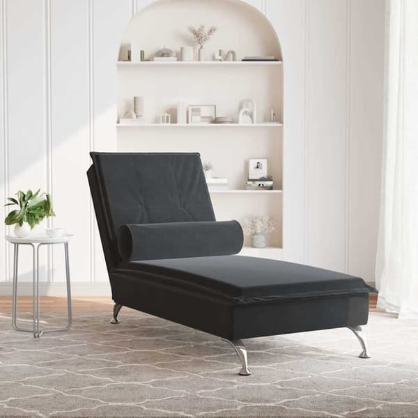 vidaXL Massageschäslong med bolster svart sammet