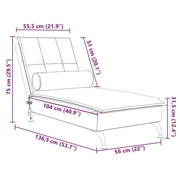 vidaXL Massageschäslong med bolster svart sammet