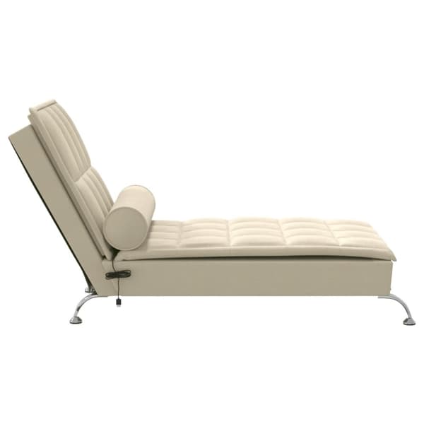 vidaXL Massageschäslong med bolster gräddvit tyg