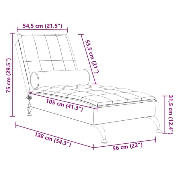 vidaXL Massageschäslong med bolster gräddvit tyg