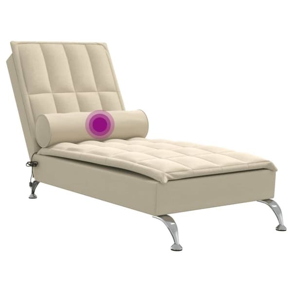 vidaXL chaiselong med massage og pude stof cremefarvet