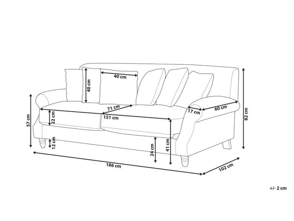 3 Personers Rød Stof Sofa med Træben Solide Sæder Ekstra Hynder Retro Stil