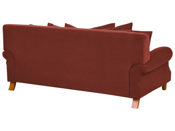 3 Personers Rød Stof Sofa med Træben Solide Sæder Ekstra Hynder Retro Stil