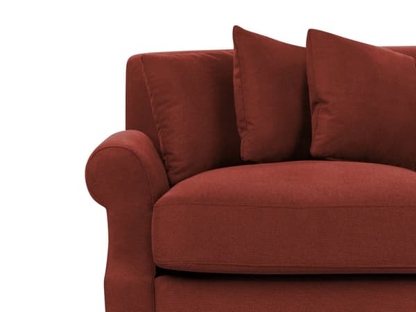 3 Personers Rød Stof Sofa med Træben Solide Sæder Ekstra Hynder Retro Stil